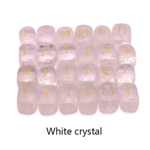 25pcs Natural stone carving Viking Runes Amulet Set Reiki Runic alphabets Healing Crystals quartz Divination Stones jewelry