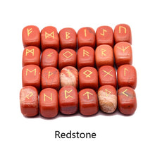 Load image into Gallery viewer, 25pcs Natural stone carving Viking Runes Amulet Set Reiki Runic alphabets Healing Crystals quartz Divination Stones jewelry