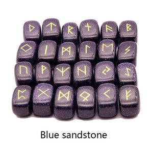 25pcs Natural stone carving Viking Runes Amulet Set Reiki Runic alphabets Healing Crystals quartz Divination Stones jewelry