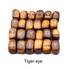 Load image into Gallery viewer, 25pcs Natural stone carving Viking Runes Amulet Set Reiki Runic alphabets Healing Crystals quartz Divination Stones jewelry