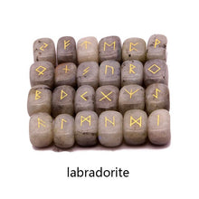 Load image into Gallery viewer, 25pcs Natural stone carving Viking Runes Amulet Set Reiki Runic alphabets Healing Crystals quartz Divination Stones jewelry