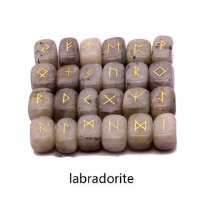 25pcs Natural stone carving Viking Runes Amulet Set Reiki Runic alphabets Healing Crystals quartz Divination Stones jewelry