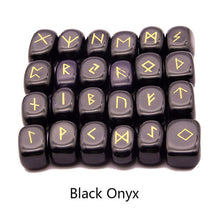 Load image into Gallery viewer, 25pcs Natural stone carving Viking Runes Amulet Set Reiki Runic alphabets Healing Crystals quartz Divination Stones jewelry