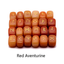 Load image into Gallery viewer, 25pcs Natural stone carving Viking Runes Amulet Set Reiki Runic alphabets Healing Crystals quartz Divination Stones jewelry