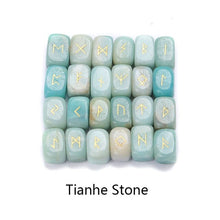 Load image into Gallery viewer, 25pcs Natural stone carving Viking Runes Amulet Set Reiki Runic alphabets Healing Crystals quartz Divination Stones jewelry