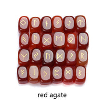 Load image into Gallery viewer, 25pcs Natural stone carving Viking Runes Amulet Set Reiki Runic alphabets Healing Crystals quartz Divination Stones jewelry